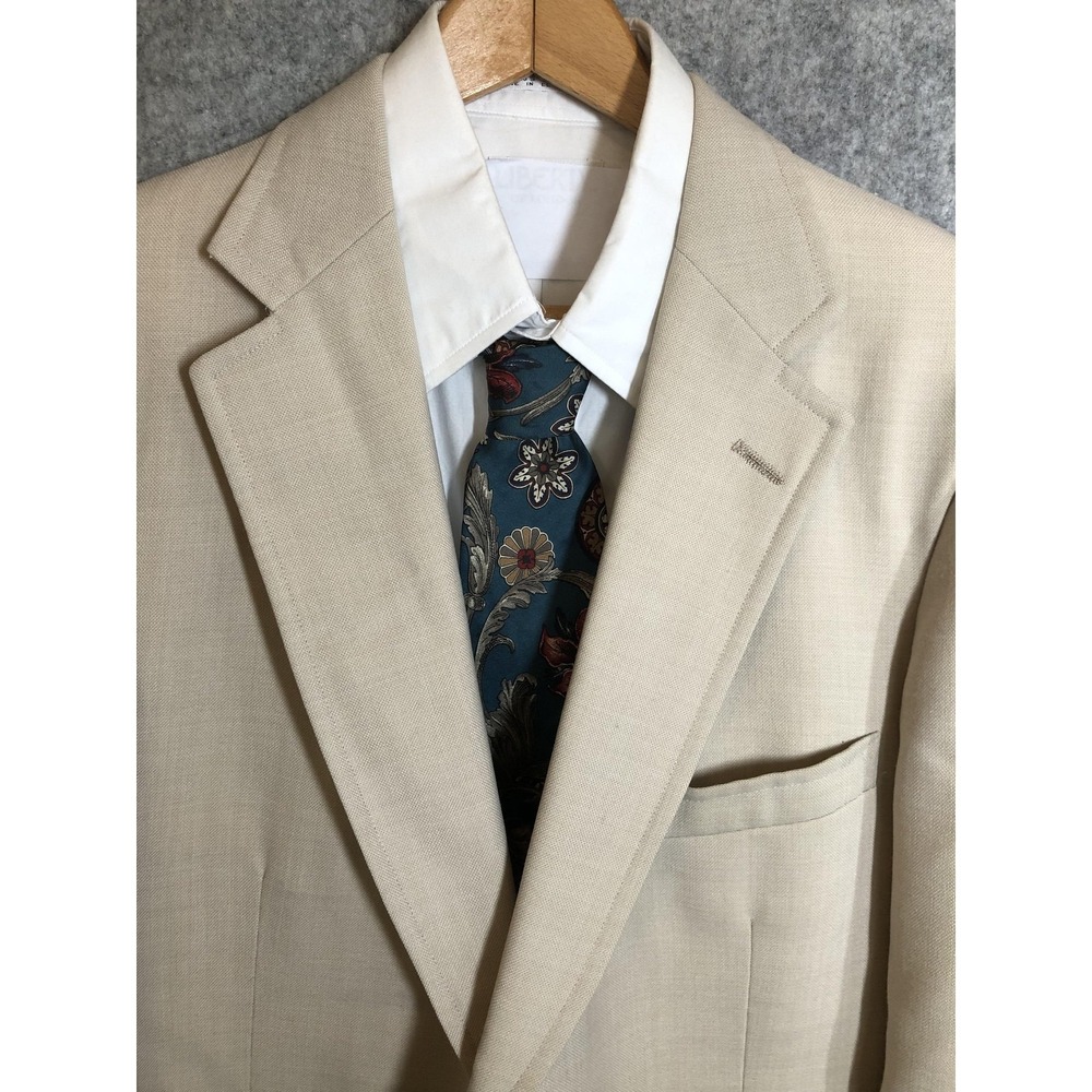 Vintage KAPS Blazer Mens 42 Beige Gold Buttons Classic Sport Coat Made USA 70s